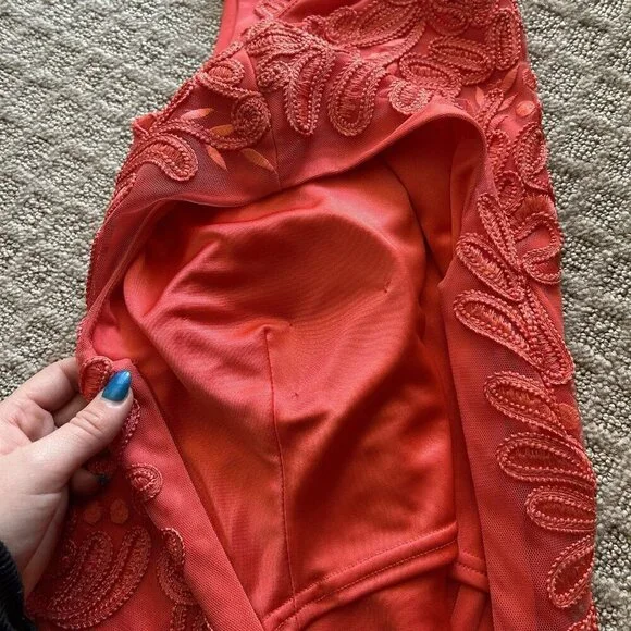 Sue Wong Womens Size 0 Coral Sleeveless Dress Designer Cocktail Embroidered NWOT - Picture 8 of 10